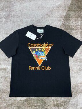 NWT Casablanca Black 'Tennis Club Icon' T-Shirt Orange Logo Men's Tee